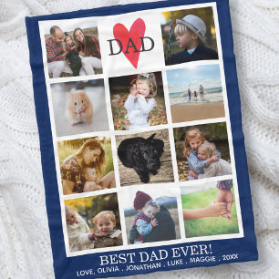 Beste pap ooit foto's Collage marine Blue Custom Fleece Deken