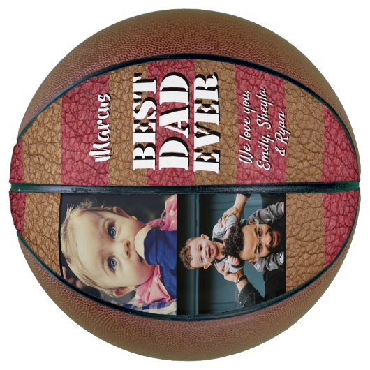 Beste pap ooit leder print 2 Foto vaderdag Basketbal (Voorkant)