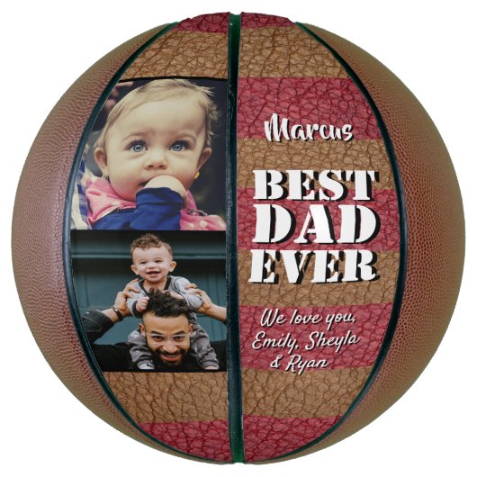 Beste pap ooit leder print 2 Foto vaderdag Basketbal (Verticaal)
