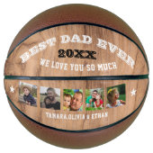 Beste pap ooit Rustic Wood 5 Foto Collage Basketbal (Voorkant)