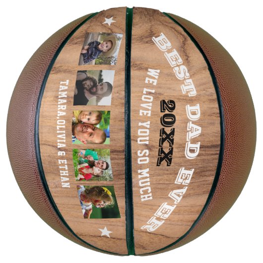 Beste pap ooit Rustic Wood 5 Foto Collage Basketbal (Verticaal)