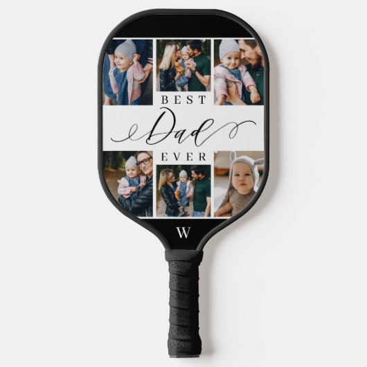 Beste pap ooit script Vaderdag 8 Foto Collage Pickleball Paddle (Voorkant)