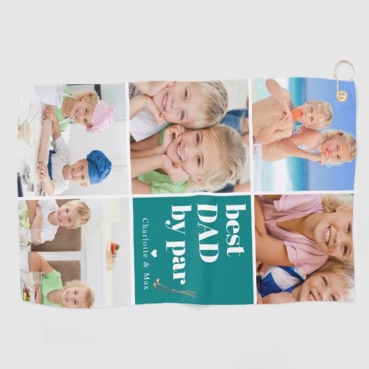 Beste pap van Par | Fotocollage Vaderdag Golfhanddoek (Horizontaal)