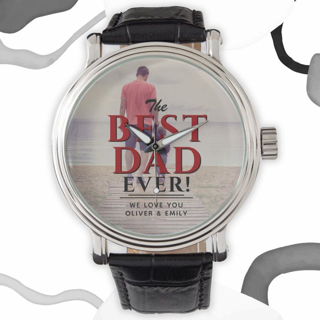 Beste pap van Red Typografie Vader Dag Foto Horloge (Creator heeft geüpload)