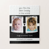 Beste papa 2 foto's voeg namen toe wit zwart legpuzzel (Verticaal)