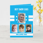 Beste papa 4 foto's houden van je hemblauw wit kaart (Gele Bloem)