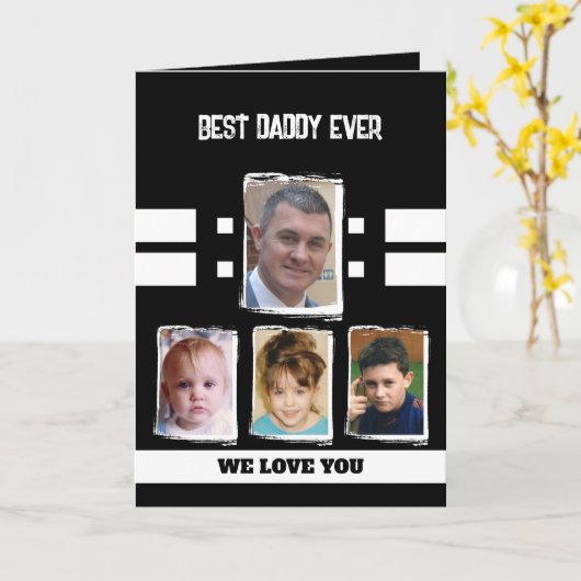 Beste papa 4 foto's houden van je zwart wit kaart (Gele Bloem)