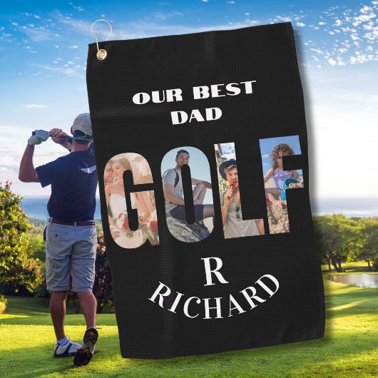 Beste Papa 4 Foto's Monogram Naam Golfhanddoek