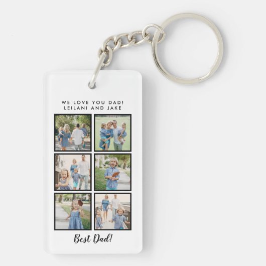 Beste papa 6 foto's Aangepaste bericht Wit Sleutelhanger (achterkant)
