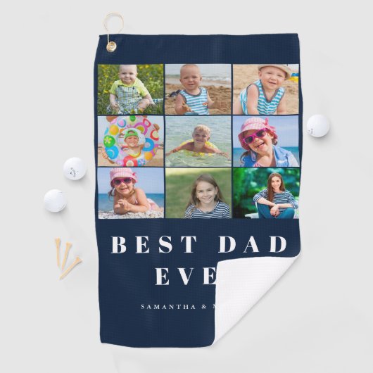 Beste papa 9 fotonaam golfhanddoek (Insitu)