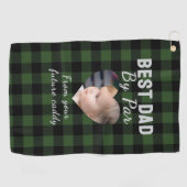 Beste papa aangepaste kinderfoto groene buffelplai golfhanddoek (Horizontaal)