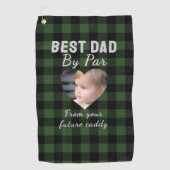 Beste papa aangepaste kinderfoto groene buffelplai golfhanddoek (Voorkant)