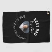 Beste papa aangepaste kinderfoto zwarte golfspons golfhanddoek (Horizontaal)