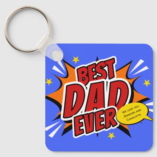 Beste Papa Aller Tijden Comic Superheld Vaderdag Sleutelhanger (Voorkant)