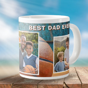 Beste Papa Basketbal Bal 3 Foto Collage Vader Grote Koffiekop