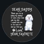 Beste papa Bichon Frise Dog Vaderdag Ronde Sticker<br><div class="desc">Lieve papa Bichon Frise Dog Dad Vaderdag Gift. Perfect gift voor je vader,  moeder,  papa,  mannen,  vrouwen,  vriend en familieleden op de dag van de Thanksgiving,  kerstdag,  Moederdag,  vaderdag,  4 juli,  1776 Onafhankelijke dag,  Veteranendag,  Halloween Dag,  Patrick's Day</div>