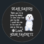 Beste papa Bichon Frise Dog Vaderdag Ronde Sticker<br><div class="desc">Lieve papa Bichon Frise Dog Dad Vaderdag Gift. Perfect gift voor je vader,  moeder,  papa,  mannen,  vrouwen,  vriend en familieleden op de dag van de Thanksgiving,  kerstdag,  Moederdag,  vaderdag,  4 juli,  1776 Onafhankelijke dag,  Veteranendag,  Halloween Dag,  Patrick's Day</div>