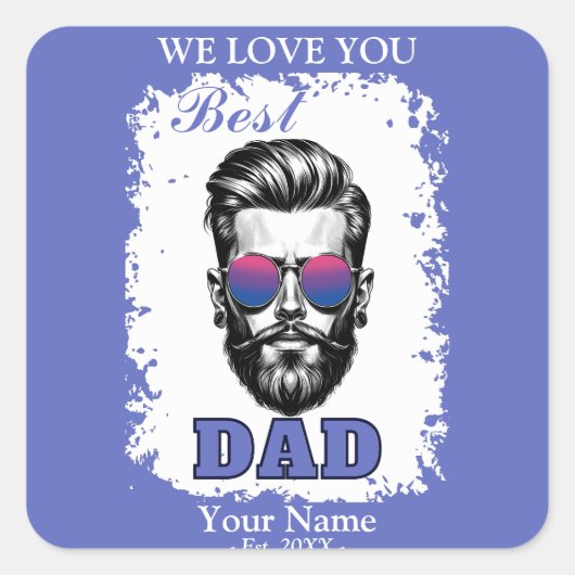 Beste Papa Biseksueel Vlag Kleuren Vaderdag Gift Vierkante Sticker (Voorkant)