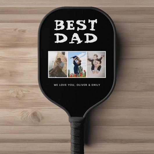 Beste papa Black Aangepast 3 Fotocollage Pickleball Paddle