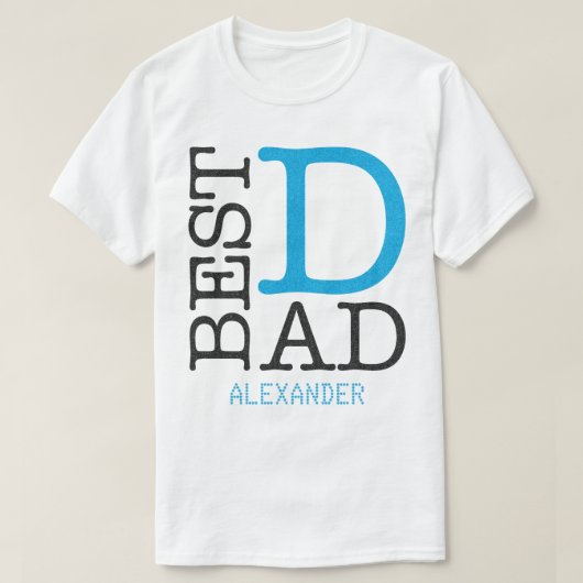 Beste papa Blue Black Glitter-naam op maat T-shirt (Design voorkant)