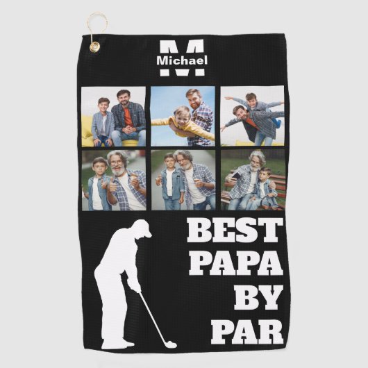 Beste Papa by Par Golf met aangepaste 6 foto's Golfhanddoek (Voorkant)