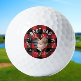 Beste Papa Custom Kinder Foto Red Buffalo Plaid Golfballen