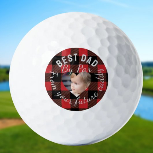 Beste Papa Custom Kinder Foto Red Buffalo Plaid Golfballen