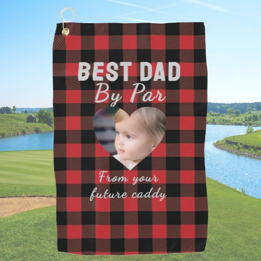 Beste Papa Custom Kinder Foto Red Buffalo Plaid Golfhanddoek