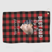 Beste Papa Custom Kinder Foto Red Buffalo Plaid Golfhanddoek (Horizontaal)