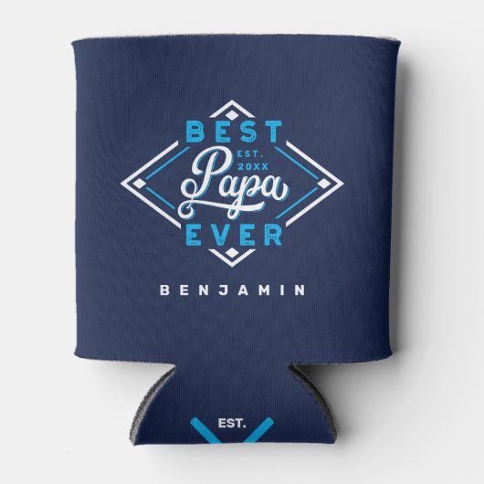 Beste Papa Ever Baseball Diamant Naam & Monogram Blikjeskoeler (Voorkant)