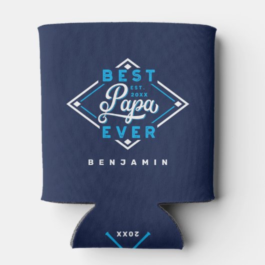 Beste Papa Ever Baseball Diamant Naam & Monogram Blikjeskoeler (Achterkant)