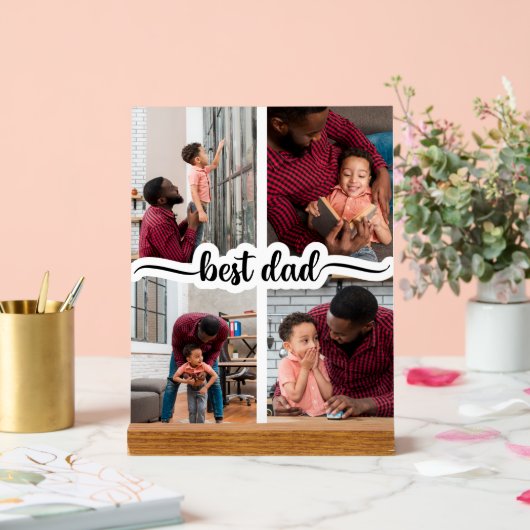 Beste Papa Gepersonaliseerde 4 Fotocollage Acryl Bord (Huwelijk)