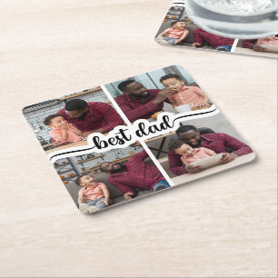 Beste Papa Gepersonaliseerde 4 Fotocollage Kartonnen Onderzetters