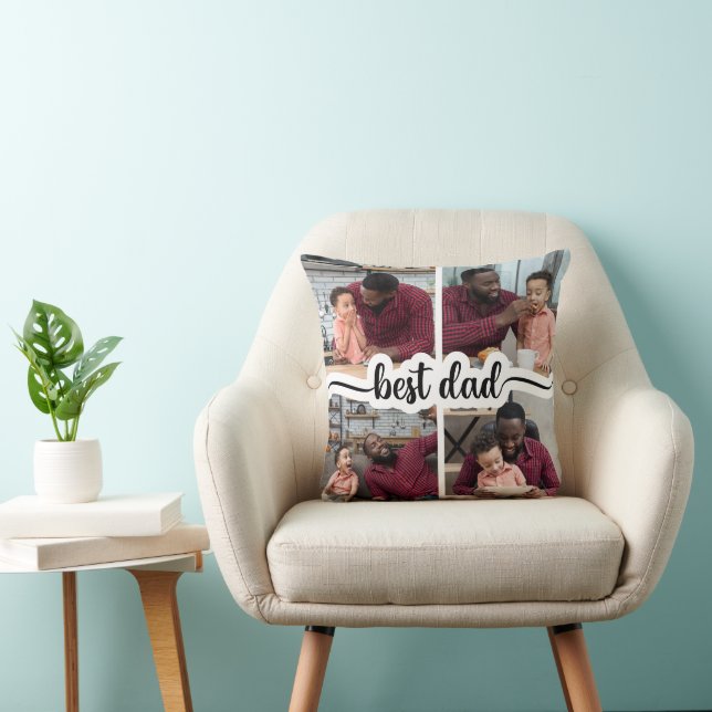 Beste Papa Gepersonaliseerde 4 Fotocollage Kussen (Stoel)