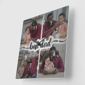 Beste Papa Gepersonaliseerde 4 Fotocollage Vierkante Klok (Hoek)