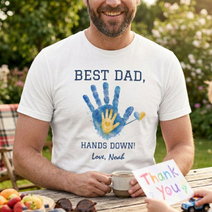 Beste papa hands down blauw geel aquarel ontwerp  t-shirt