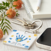 Beste papa hands down blauw geel aquarel sleutelhanger (Voorkant Rechts)
