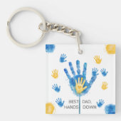 Beste papa hands down blauw geel aquarel sleutelhanger (Voorkant)