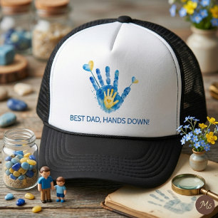 Beste Papa Hands Down Blauwe Waterverf Handafdruk Trucker Pet