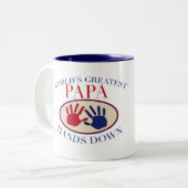 Beste Papa Hands Down Tweekleurige Koffiemok (Voorkant links)
