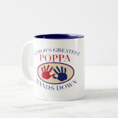 Beste Papa Hands Down Tweekleurige Koffiemok (Voorkant links)