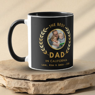Beste papa in Californië Custom Photo Zwart en Gou Mok