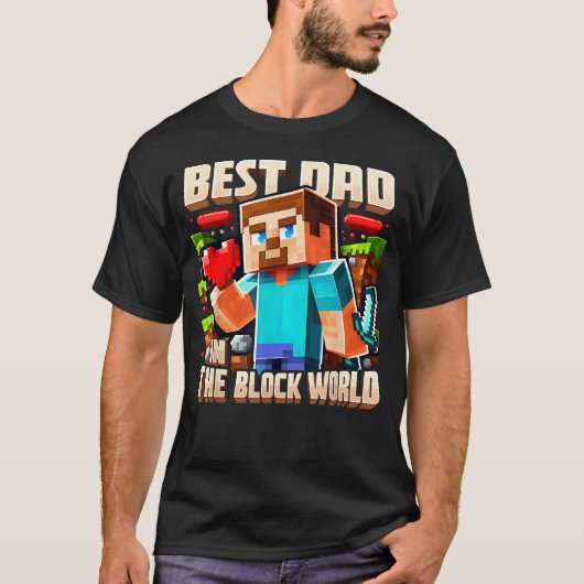 Beste papa in de Block World Pixel-gaming vader T-shirt (Voorkant)