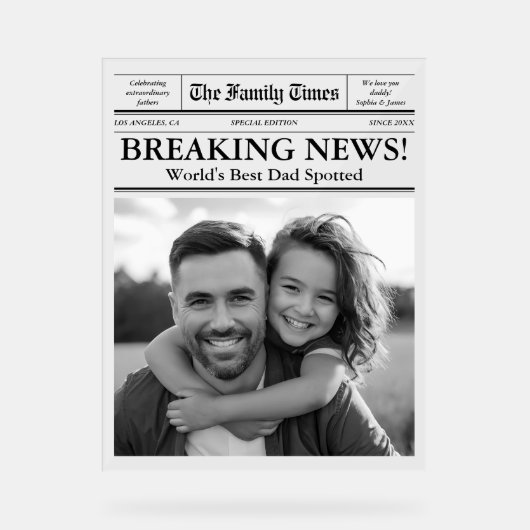 Beste papa krant aangepaste foto acryl bord (Voorkant)