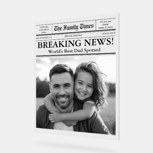 Beste papa krant aangepaste foto acryl bord (Hoek)