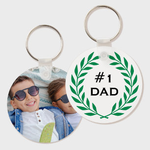 Beste Papa Laurel Krans Custom Foto Groen Sleutelhanger