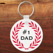 Beste Papa Laurel Krans Custom Foto Rood Sleutelhanger (Voorkant)