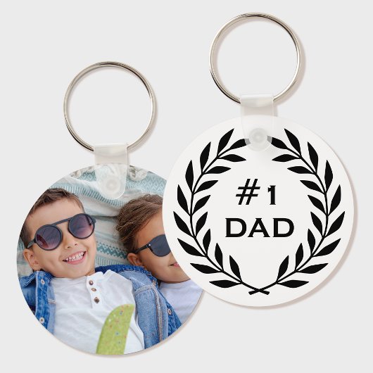 Beste Papa Laurel Krans Custom Foto Zwart Sleutelhanger