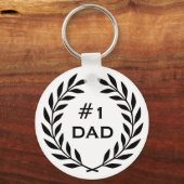 Beste Papa Laurel Krans Custom Foto Zwart Sleutelhanger (Voorkant)