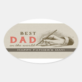 Beste Papa Man hand die een vulpen vasthoudt Retro Ovale Sticker